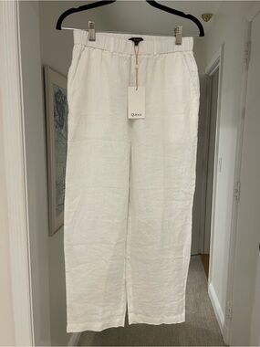 Quince White Wide-Leg Linen Blend Pants